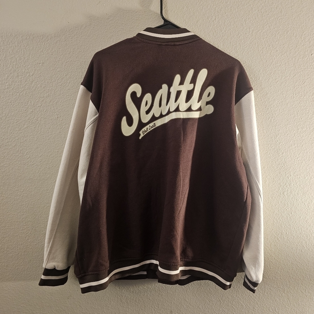 Divided Brown and Cream Varsity Jacket Classic Collegiate Style - Picture 3 of 13